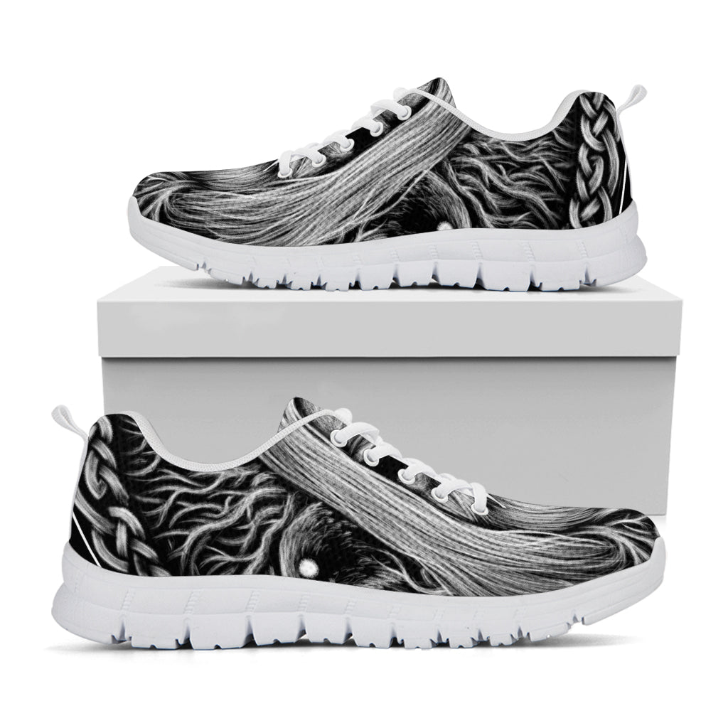Black And White Odin With Crows Print White Sneakers
