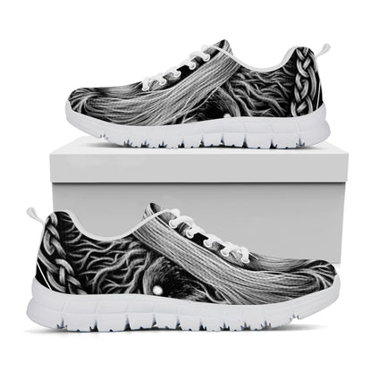 Black And White Odin With Crows Print White Sneakers