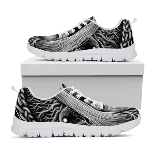 Black And White Odin With Crows Print White Sneakers