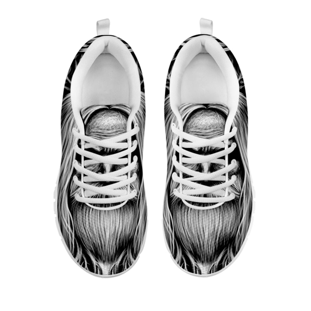 Black And White Odin With Crows Print White Sneakers