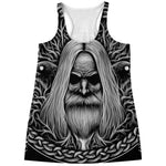 Black And White Odin With Crows Print Women's Racerback Tank Top