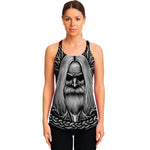Black And White Odin With Crows Print Women's Racerback Tank Top