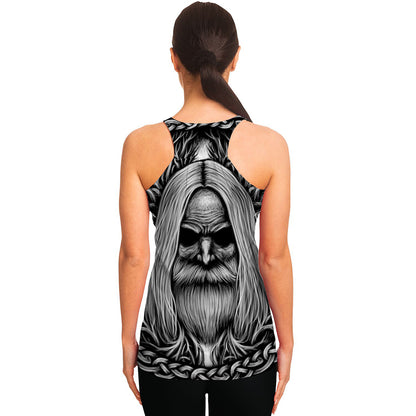 Black And White Odin With Crows Print Women's Racerback Tank Top