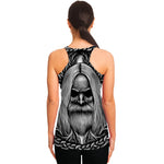 Black And White Odin With Crows Print Women's Racerback Tank Top