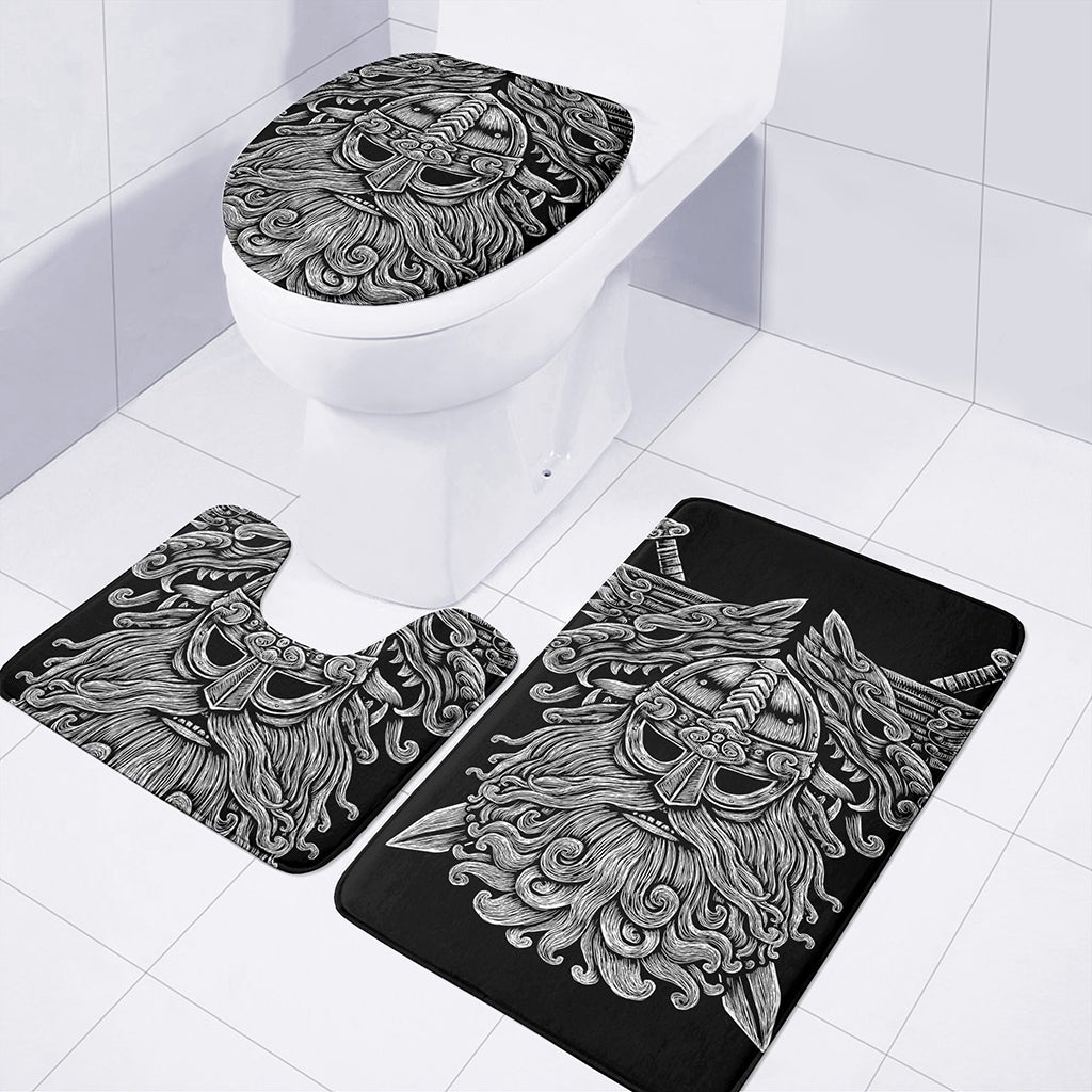 Black And White Odin With Wolfs Print 3 Piece Bath Mat Set