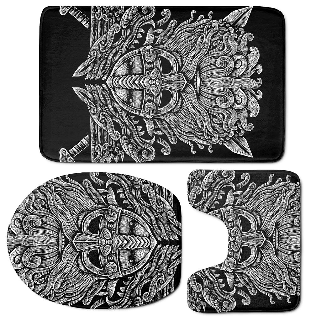 Black And White Odin With Wolfs Print 3 Piece Bath Mat Set
