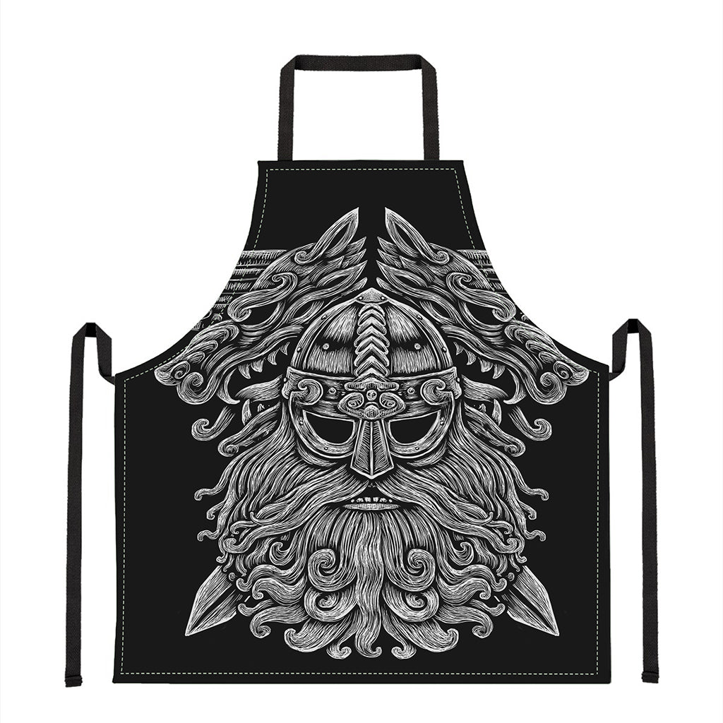 Black And White Odin With Wolfs Print Apron