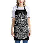 Black And White Odin With Wolfs Print Apron