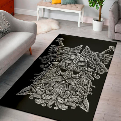 Black And White Odin With Wolfs Print Area Rug
