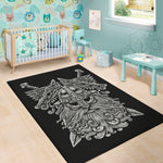 Black And White Odin With Wolfs Print Area Rug