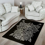Black And White Odin With Wolfs Print Area Rug