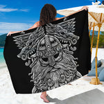 Black And White Odin With Wolfs Print Beach Sarong Wrap