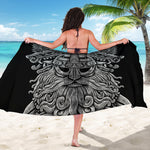Black And White Odin With Wolfs Print Beach Sarong Wrap