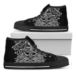 Black And White Odin With Wolfs Print Black High Top Shoes