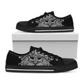Black And White Odin With Wolfs Print Black Low Top Sneakers