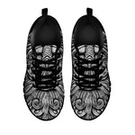 Black And White Odin With Wolfs Print Black Sneakers