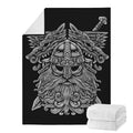 Black And White Odin With Wolfs Print Blanket