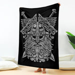 Black And White Odin With Wolfs Print Blanket