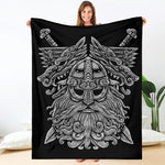 Black And White Odin With Wolfs Print Blanket