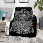 Black And White Odin With Wolfs Print Blanket