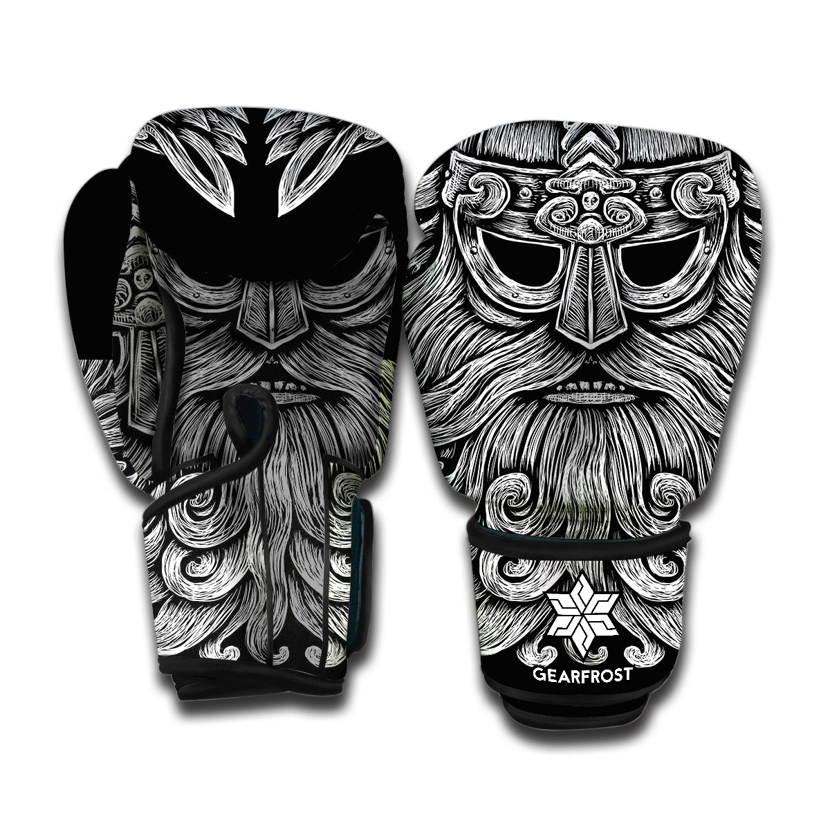 Black And White Odin With Wolfs Print Boxing Gloves