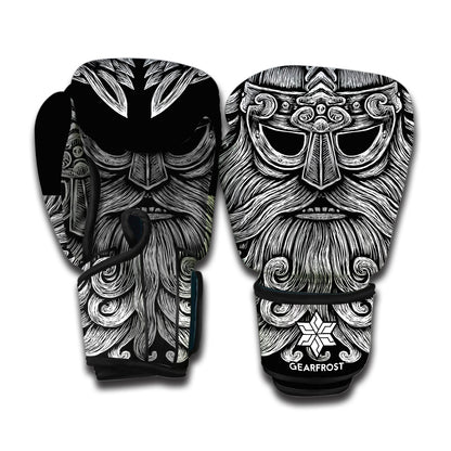 Black And White Odin With Wolfs Print Boxing Gloves