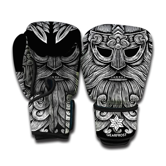 Black And White Odin With Wolfs Print Boxing Gloves
