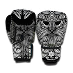 Black And White Odin With Wolfs Print Boxing Gloves