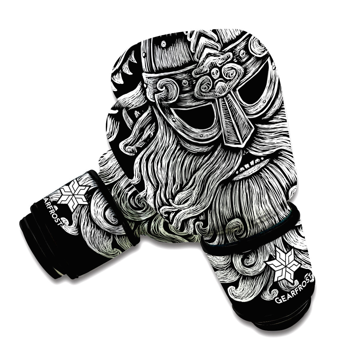 Black And White Odin With Wolfs Print Boxing Gloves