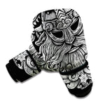 Black And White Odin With Wolfs Print Boxing Gloves