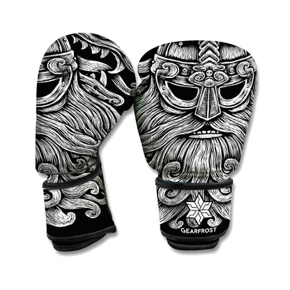 Black And White Odin With Wolfs Print Boxing Gloves