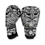 Black And White Odin With Wolfs Print Boxing Gloves