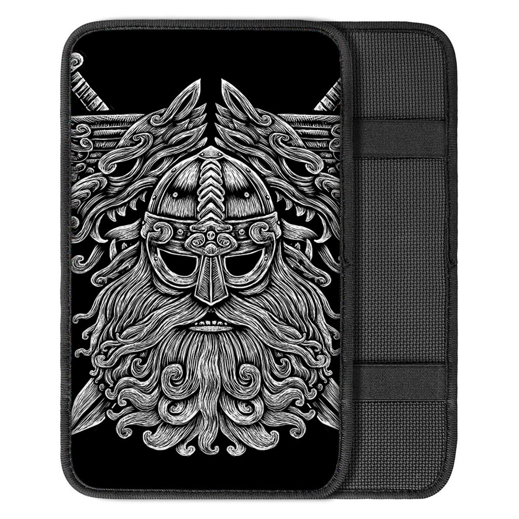 Black And White Odin With Wolfs Print Car Center Console Cover