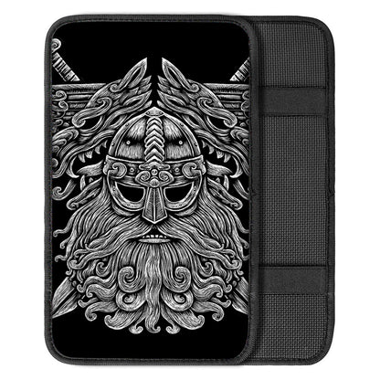 Black And White Odin With Wolfs Print Car Center Console Cover