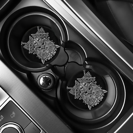 Black And White Odin With Wolfs Print Car Coasters