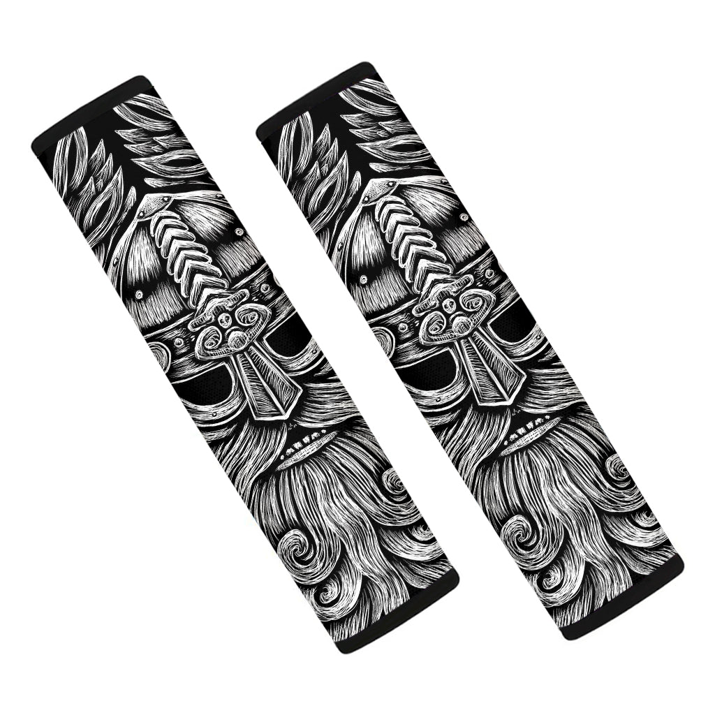 Black And White Odin With Wolfs Print Car Seat Belt Covers