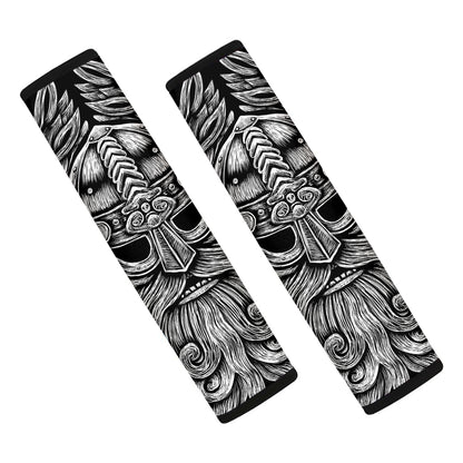 Black And White Odin With Wolfs Print Car Seat Belt Covers