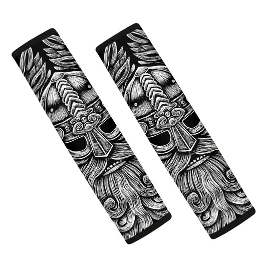 Black And White Odin With Wolfs Print Car Seat Belt Covers
