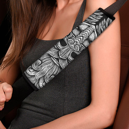 Black And White Odin With Wolfs Print Car Seat Belt Covers