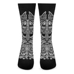 Black And White Odin With Wolfs Print Crew Socks