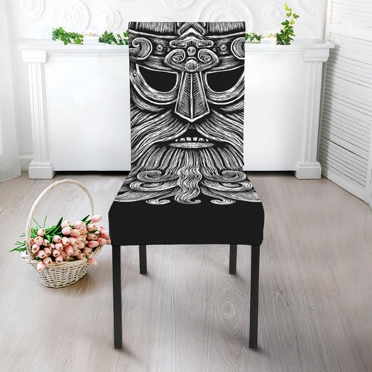 Black And White Odin With Wolfs Print Dining Chair Slipcover