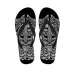 Black And White Odin With Wolfs Print Flip Flops