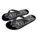 Black And White Odin With Wolfs Print Flip Flops