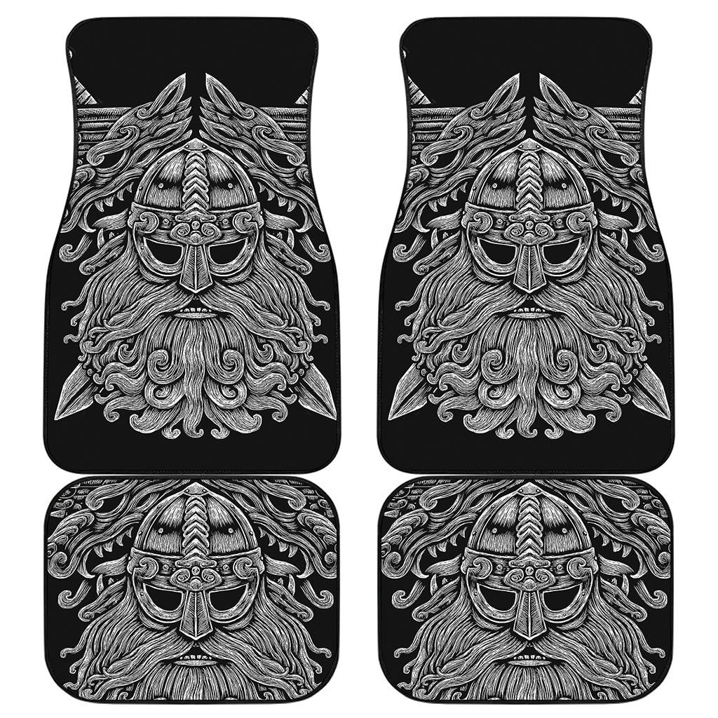 Black And White Odin With Wolfs Print Front and Back Car Floor Mats