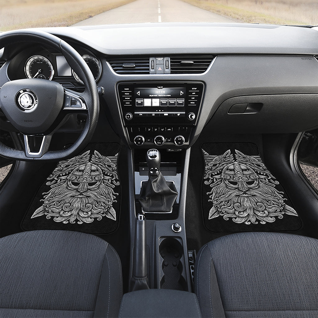 Black And White Odin With Wolfs Print Front and Back Car Floor Mats