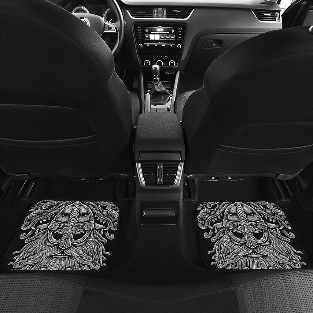 Black And White Odin With Wolfs Print Front and Back Car Floor Mats