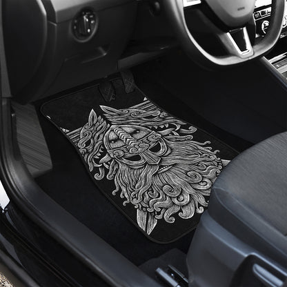 Black And White Odin With Wolfs Print Front and Back Car Floor Mats