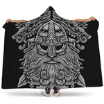 Black And White Odin With Wolfs Print Hooded Blanket