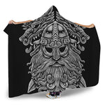 Black And White Odin With Wolfs Print Hooded Blanket