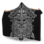 Black And White Odin With Wolfs Print Hooded Blanket